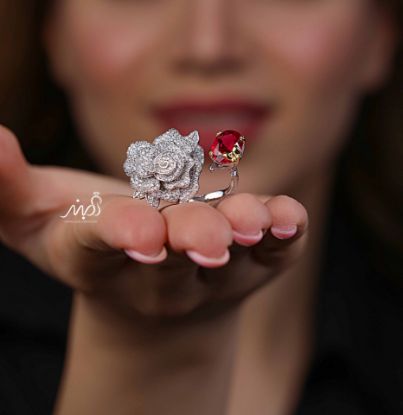 💍انگشتر جواهري لاکچری گل و نگین یاقوتی خاص و زیبا؛ نقره عیار 925(R_1238)	