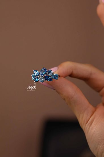 💍انگشتر جواهري با نگین توپاز آبی خاص و زیبا؛ نقره عیار ۹۲۵(R_1243)	