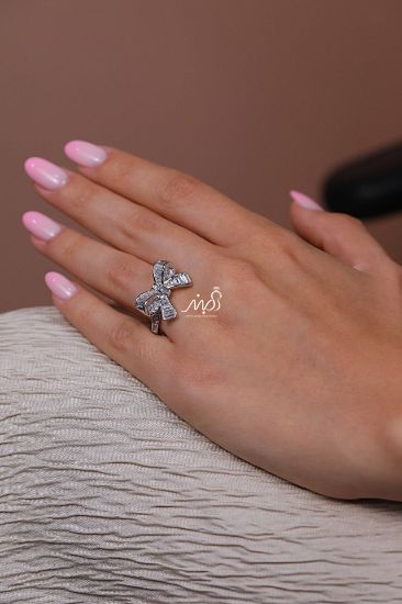 💍انگشتر جواهري پاپیونی خاص و زیبا؛ نقره عیار ۹۲۵(R_1245)	