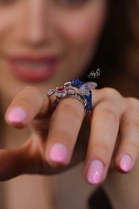 💍انگشتر جواهري گل و پرنده خاص و زیبا؛ نقره عیار ۹۲۵(R_1265)	