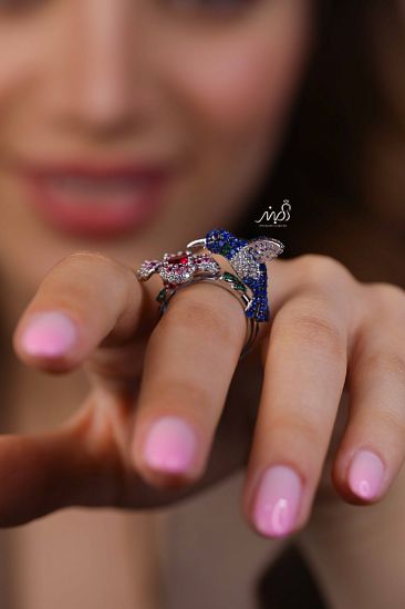 💍انگشتر جواهري گل و پرنده خاص و زیبا؛ نقره عیار ۹۲۵(R_1265)	