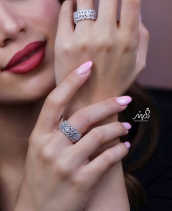 💍حلقه جواهری دورنگین آمریکایی ، طرح ترکیبی فلاور و نگین های Marquise ؛ با طراحی خاص و زیبا نقره عیار ۹۲۵ با روکش طلا سفید‌‌‌‌‌‌‌ ‌‌	