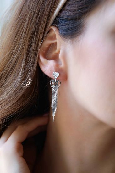 💍گوشواره جواهری آويزی قلب  ؛ با طراحي زيبا نقره عیار ۹۲۵ (E_5047)	
