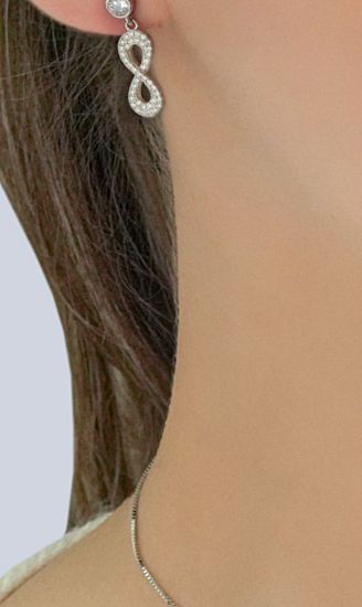 💍نیم ست جواهری ظريف و زیبا بینهایت (آويز و گوشواره) با طراحی ژورنالی  ؛ نقره عیار ۹۲۵ (N_4128)