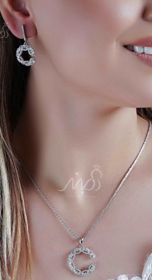 💍نیم ست جواهری (آویز و گوشواره ) با طراحی ژورنالی جواهرات ؛ نقره عیار ۹۲۵ (N_4145)