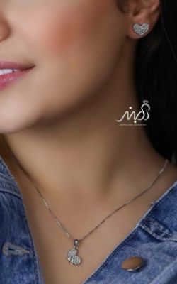 💍نیم ست ظریف قلب (آويز ، گوشواره ) خاص و زیبا ، نقره عیار ۹۲۵(N_4261)