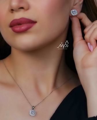 💍نیم ست جواهری مربعی (آويز و گوشواره ) خاص و زیبا ، نقره عیار ۹۲۵( N_4398)