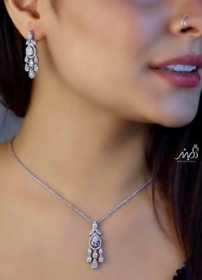 💍نیم ست جواهری لاکجري (آويز و گوشواره) خاص و زیبا ، نقره عیار 925( N_4347)
