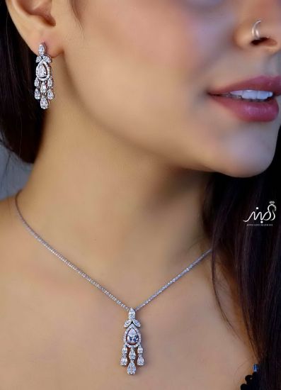 💍نیم ست جواهری لاکجري (آويز و گوشواره) خاص و زیبا ، نقره عیار 925( N_4347)