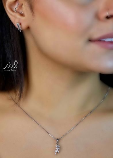 💍نیم ست جواهری برگ (آويز و گوشواره) خاص و زیبا ، نقره عیار ۹۲۵( N_4346)