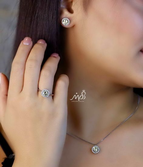 💍نیم ست جواهری با نگين سیترين خاص و زيبا نقره عیار 925 (اويز، گوشواره و انگشتر )(N_4353)‌‌‌‌‌‌ ‌