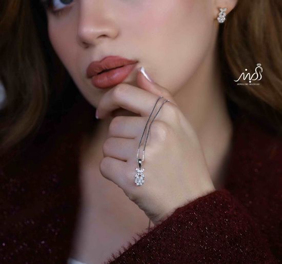 💍نیم ست جواهری گل (آويز و گوشواره) خاص و زیبا ، نقره عیار ۹۲۵( N_4354)