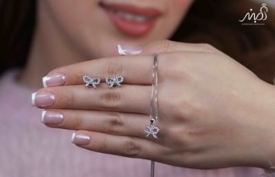 💍نیم ست پاپیونی خاص و زيبا نقره عیار ۹۲۵ (اويز و گوشواره )(N_4360)‌‌‌‌‌‌ ‌