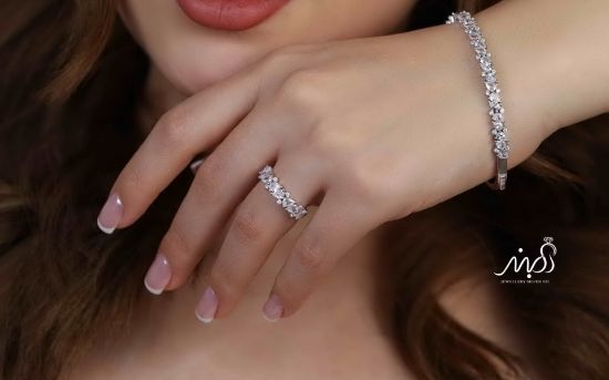 💍دستبند و انگشتر جواهری خاص و زیبا ، نقره عیار 925 (D_7165)