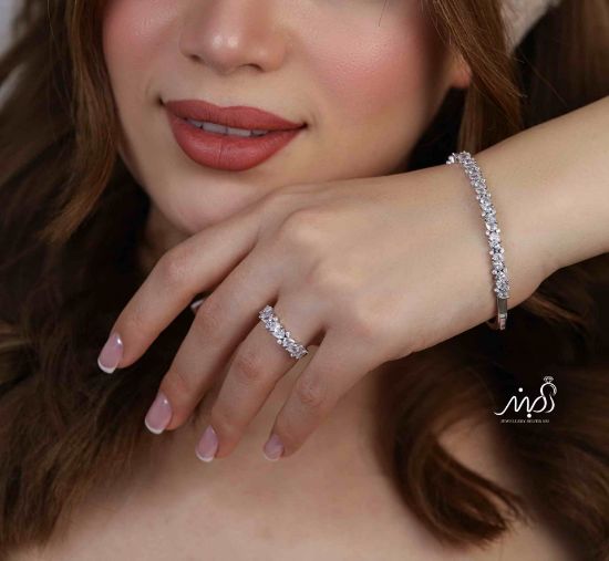 💍دستبند و انگشتر جواهری خاص و زیبا ، نقره عیار 925 (D_7165)