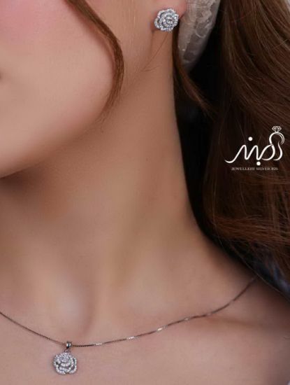 	💍نیم ست جواهری گل (آويز و گوشواره) خاص و زیبا ، نقره عیار ۹۲۵( N_4355)