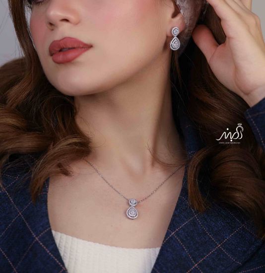 💍نیم ست جواهری خاص و زيبا نقره عیار ۹۲۵ (گردنبندو گوشواره )(N_4380)‌‌‌‌‌‌ ‌