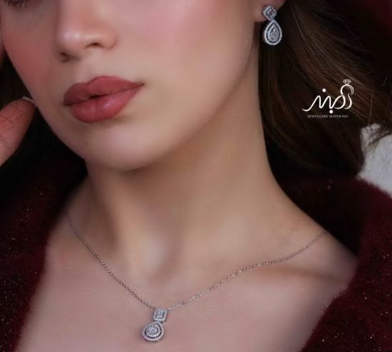 💍نیم ست جواهری خاص و زيبا نقره عیار 925 (گردنبندو گوشواره )(N_4378)‌‌‌‌‌‌ ‌