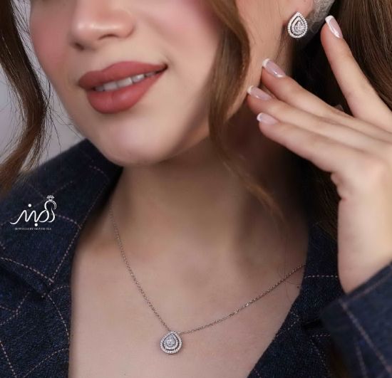 💍نیم ست جواهری خاص و زيبا نقره عیار 925 (گردنبندو گوشواره )(N_4377)‌‌‌‌‌‌ ‌