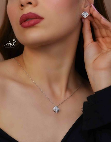 💍نیم ست جواهری ونکلیف (گردنبند و گوشواره ) خاص و زیبا ، نقره عیار ۹۲۵( N_4391