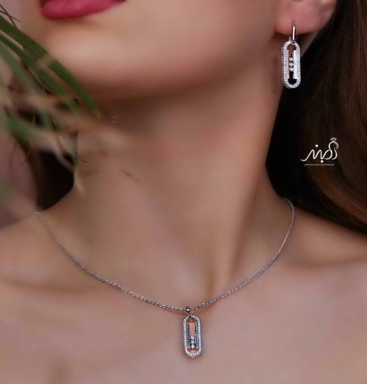 	💍نیم ست جواهری (آويز و گوشواره ) خاص و زیبا ، نقره عیار 925( N_4394)