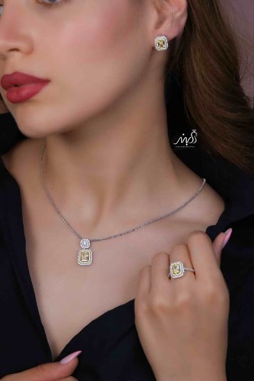 💍نیم ست جواهری امرالد با نگین سیترين خاص و زيبا نقره عیار ۹۲۵ (آويز ،گوشواره و انگشتر )(N_4401)‌‌‌‌‌‌ ‌