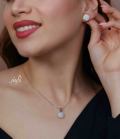 💍نیم ست جواهری مربعی (آويز و گوشواره ) خاص و زیبا ، نقره عیار ۹۲۵( N_4399)