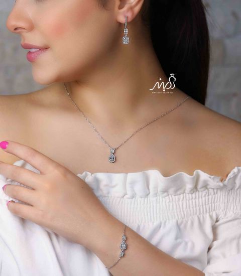 💍سرويس جواهری ميكروزنجيري امرالد(گردنبند ، گوشواره ، دستبند) (S_6023)‌‌‌‌‌‌ ‌