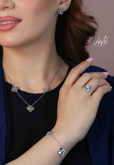 💍سرويس جواهری تراش ونکلیف خاص و زيبا(گردنبند ، گوشواره ، دستبند و انگشتر) نقره عیار 925 (S_6046)‌‌‌‌‌‌ ‌