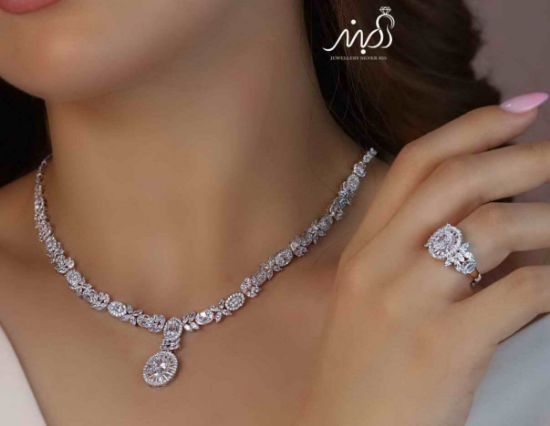 	💍سرويس جواهری خاص و زيبا(گردنبند ، گوشواره ، دستبند و انگشتر) نقره عیار 925 (S_6050)‌‌‌‌‌‌ ‌