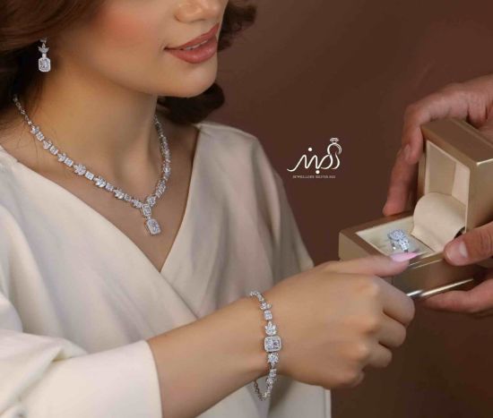 💍سرويس جواهری امرالد خاص و زيبا(گردنبند ، گوشواره ، دستبند و انگشتر) نقره عیار 925 (S_6049)‌‌‌‌‌‌ ‌