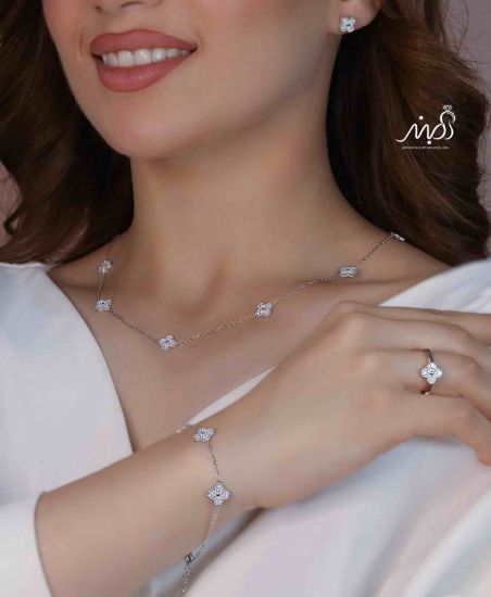 	💍سرويس جواهری ونکلیف خاص و زيبا(گردنبند ، گوشواره ، دستبند و انگشتر) نقره عیار 925 (S_6056)‌‌‌‌‌‌ ‌