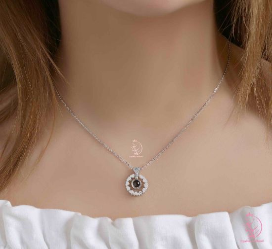💍گردنبند جواهری طرح قلب با آویز تلسکوپی "من شما دوست دارم " به صد زبان دنیا نقره عیار ۹۲۵ با روکش طلا سفید‌‌
