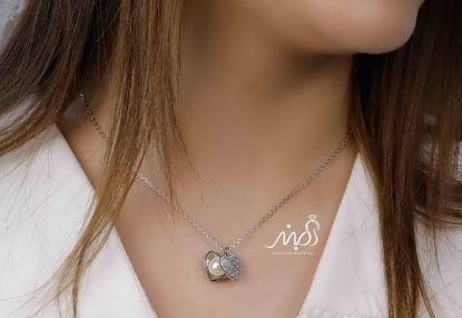 💍گردنبند جواهری صدف پوشیده از نگین با مروارید پرورشی ترند جواهرات، نقره عیار ۹۲۵ با روکش طلا سفید‌‌(G_3017)