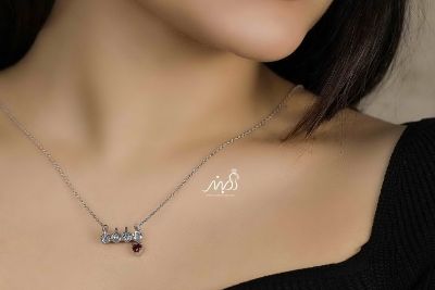 💍گردنبند LOVE با آویز قلب یاقوتی ، نقره عیار ۹۲۵ (G_3185)‌‌‌‌‌‌
