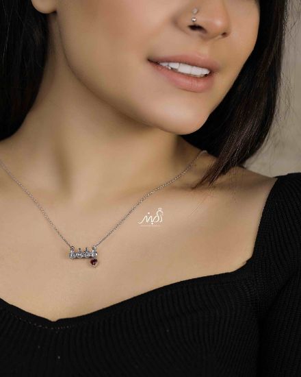💍گردنبند LOVE با آویز قلب یاقوتی ، نقره عیار ۹۲۵ (G_3185)‌‌‌‌‌‌