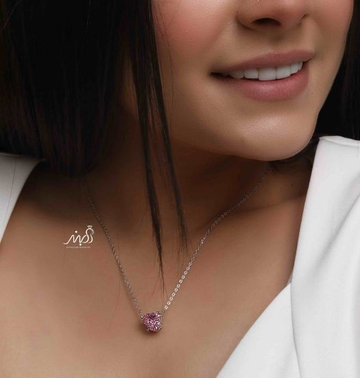 💍گردنبند جواهري قلب با نگين صورتي خاص و زیبا ، نقره عیار ۹۲۵ (G_3198)‌‌‌‌‌‌