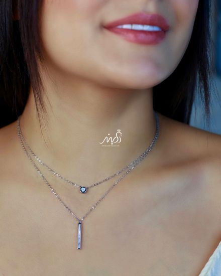 💍گردنبند جواهري دو لاين خاص و زیبا ، نقره عیار 925 (G_3229)‌‌‌‌‌‌