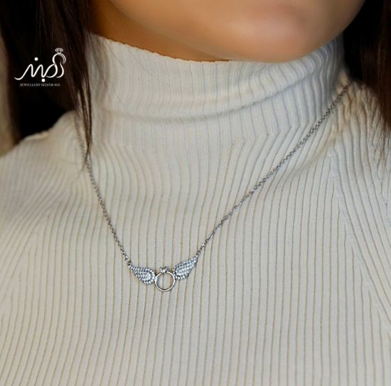 💍گردنبند جواهري حلقه بالدار خاص و زیبا ، نقره عیار ۹۲۵ (G_3235)‌‌‌‌‌‌