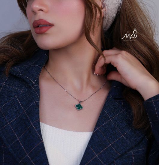 💍گردنبند جواهری ونکلیف سبز، خاص و زیبا ، نقره عیار ۹۲۵ (G_3261)‌‌‌‌‌‌