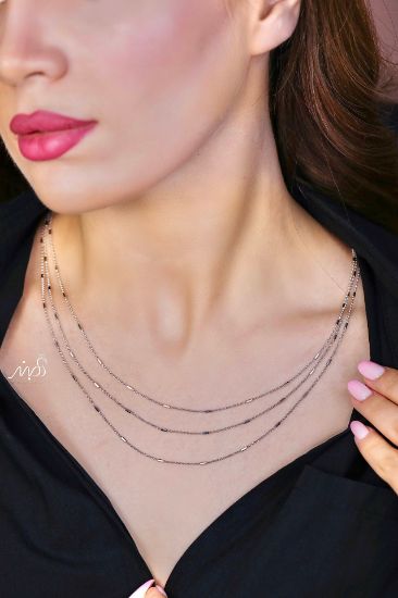 💍گردنبند جواهری سه لاين خاص و زیبا ، نقره عیار ۹۲۵ (G_3286)‌‌‌‌‌‌