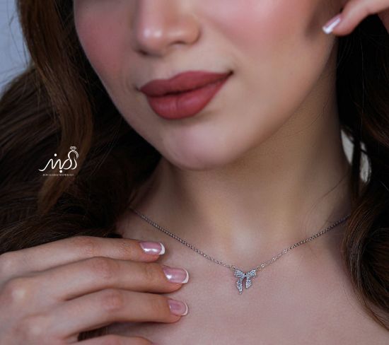 💍گردنبند جواهري پاپیونی خاص و زیبا ، نقره عیار ۹۲۵ (G_3247)‌‌‌‌‌‌