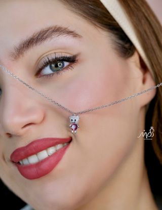 💍گردنبند جواهری خرس با نگین صورتي خاص و زیبا ، نقره عیار ۹۲۵ (G_3276)‌‌‌‌‌‌