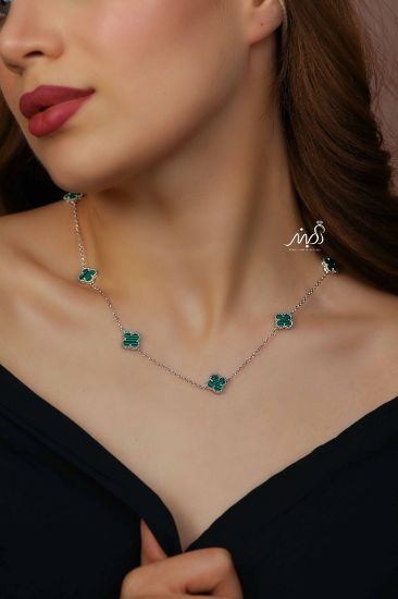 💍گردنبند جواهری ونکلیف سبز خاص و زیبا ، نقره عیار ۹۲۵ (G_3285)‌‌‌‌‌‌
