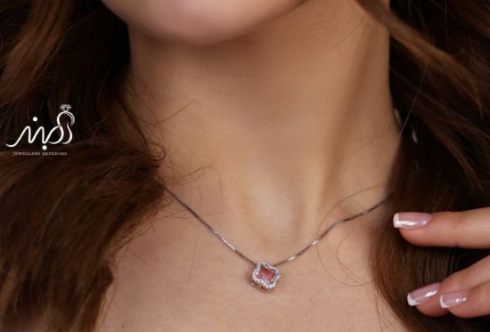💍گردنبند ونکلیف صورتی خاص و زیبا ، نقره عیار ۹۲۵ (G_3251)‌‌‌‌‌‌