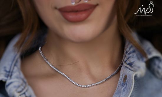💍گردنبند جواهری تنیسی 2 میلی ، خاص و زیبا ، نقره عیار ۹۲۵ (G_3257)‌‌‌‌‌‌