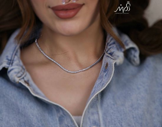 💍گردنبند جواهری تنیسی 2 میلی ، خاص و زیبا ، نقره عیار ۹۲۵ (G_3257)‌‌‌‌‌‌