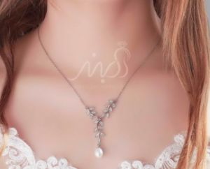 💍گردنبند جواهری طرح برگ و مروارید ؛ زیبا و خاص ؛ نقره عیار ۹۲۵ با روکش طلا سفید‌‌