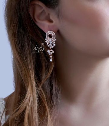 💍گوشواره جواهری رزگلد ؛ با طراحي خاص نقره عیار ۹۲۵ (E_5015)