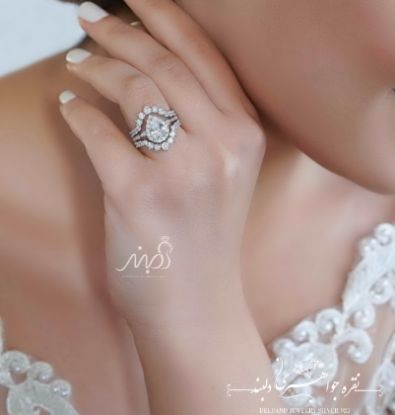 💍حلقه و پشت حلقه جواهری سه تیکه با نگین Pear ؛ خاص و زیبا و چشم نواز نقره عیار ۹۲۵ (P_2034)